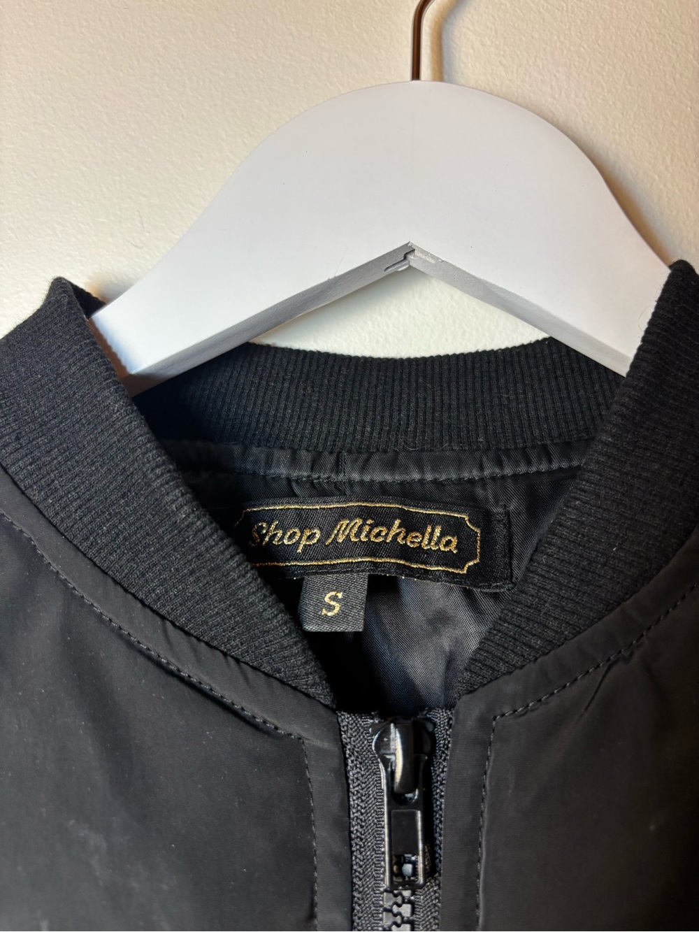 Shop Michelle Vintage Ruffle Shoulder Bomber Jacket - Black, size small - Picture 3 of 13